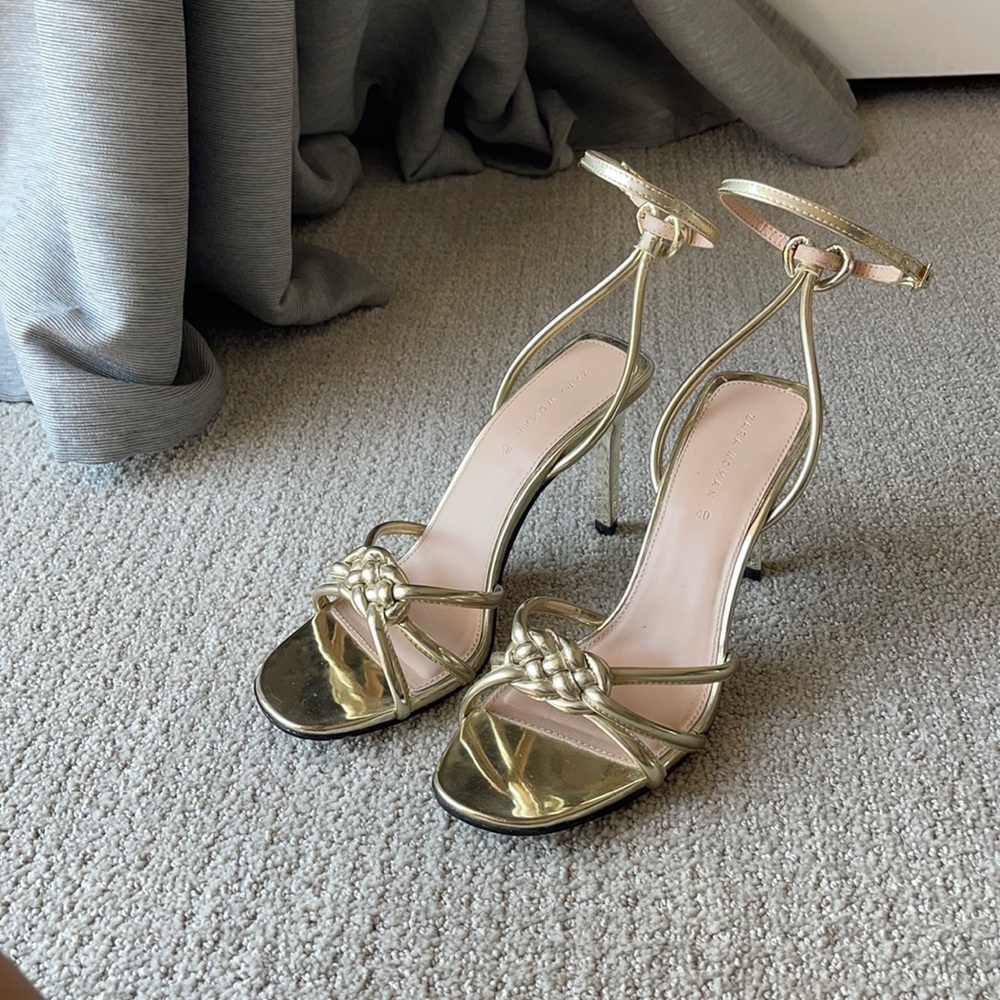 Gold Ankle Strap Heeled Sandals